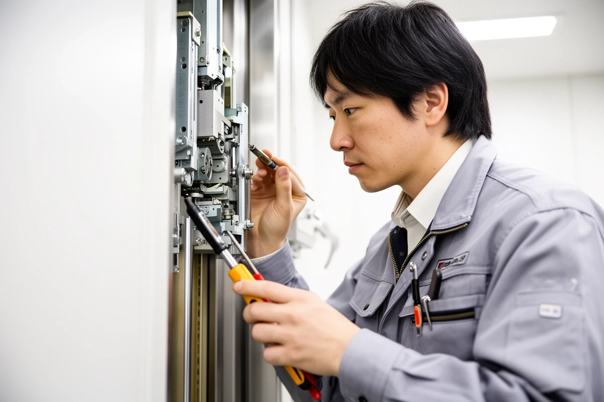 ホームエレベーターの定期点検の様子