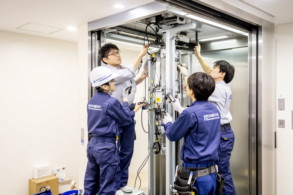 長崎の据付チームの作業風景
